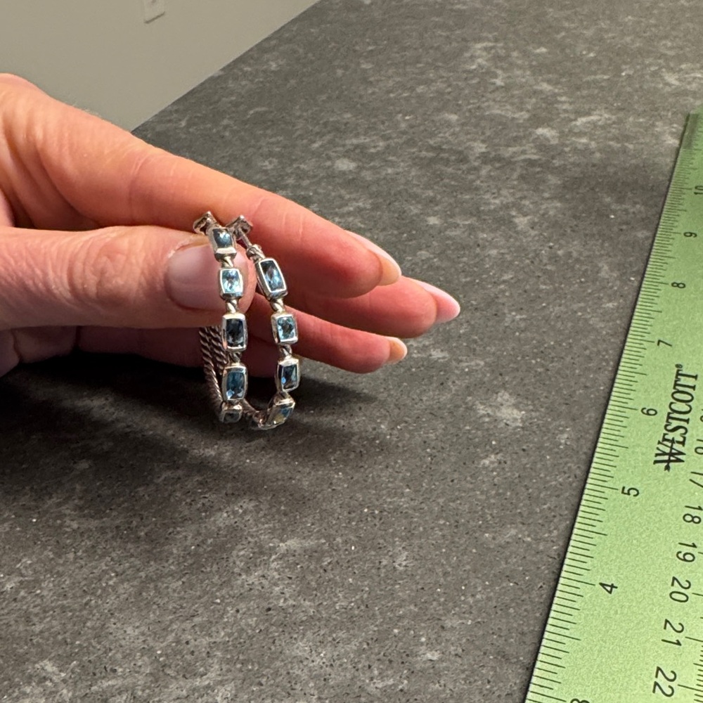 David Yurman Silver earrings with Blue Accents - Picture 2 of 5